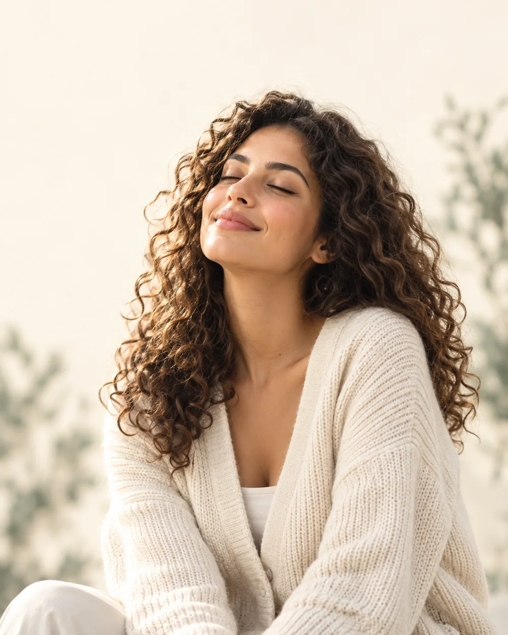 A woman enjoying a quiet moment in warm natural light